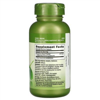 GNC, Fenugreek, 610 mg, 100 Capsules