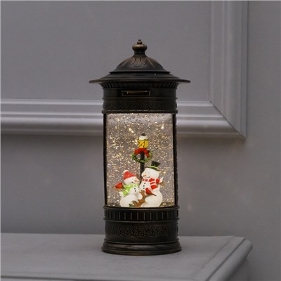 Светодиодная фигура «Фонарь со снеговиками» 14×27×14 см, пластик, батарейки ААх3 (не в комплекте), USB, свечение тёплое белое