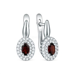 Серьги из серебра с гранатом и фианитами родированные С50081р404