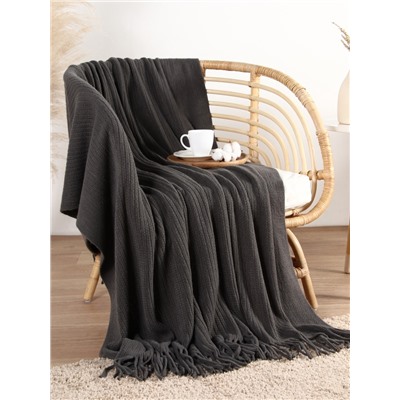 Плед с бахромой «Этель» Stee, 130×170 см, акрил 100%, серый