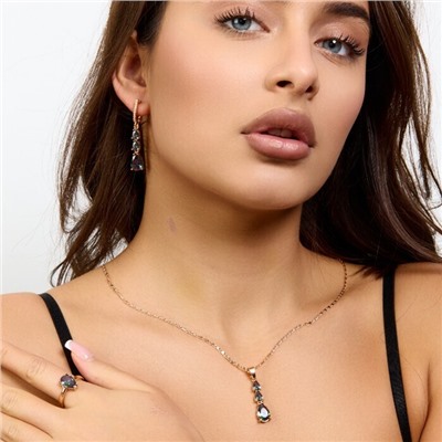 Комплект ювелирной бижутерии коллекция "Дубай" серьги, кулон и кольцо 19 р, покрытие позолота, вставка: фианиты и цирконы, цвет: хамелеон и прозрачный, арт.414.290-19