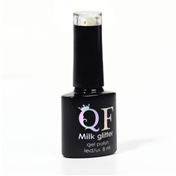 Гель лак для ногтей, «MILK GLITTER», трехфазный, 8 мл, LED/UV, прозрачный (06)