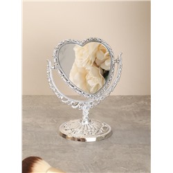 Зеркало настольное ажурное двустороннее 16,5 см сердце / YDW-06 /уп 72/серебро