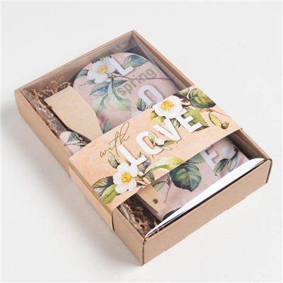 Кухонный набор «Love», варежка-прихватка 20×28 см, лопатка деревянная