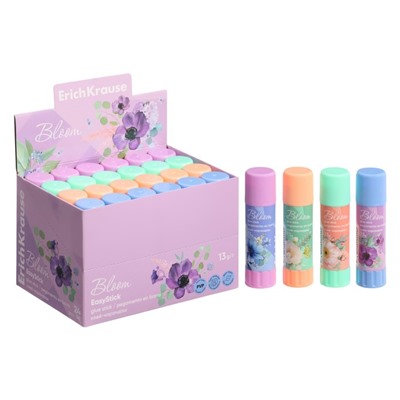 Клей-карандаш 13 г ErichKrause EasyStick Pastel Bloom PVP, экономичный расход, микс