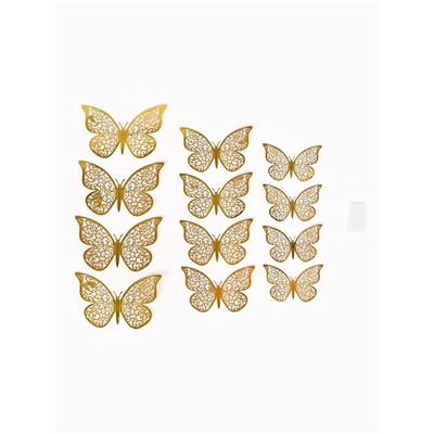Топпер для торта «Бабочки», 12 штук, голография, золотой