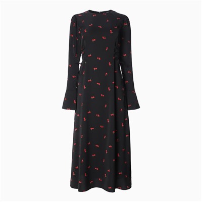 Платье с завязками на талии миди женское MIST Flower, размер 42, чёрное