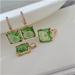Комплект ювелирной бижутерии коллекция "Дубай" с крупным камнем серьги, кулон и кольцо 18 р, покрытие позолота, вставка: фианит, цвет: бледно-зеленый и прозрачный, арт.313.283-18