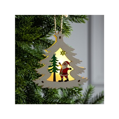 Ёлочная игрушка «Ёлочка с Дедом Морозом», 12×11×2 см, от батареек, свечение тёплое белое