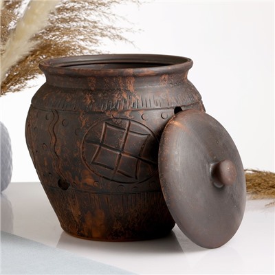 Банка для хранения Кунгурская керамика «Орнамент», 4 л, с отверстиями для вентиляции, молочение, коричневая