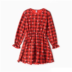 Платье для девочки, цвет красный/клетка, рост 128 см