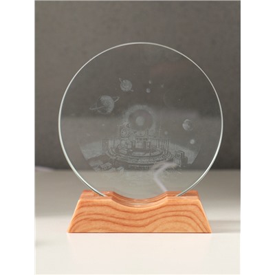 Световая фигурка стекло «Диск. Голограмма: Космическая станция», 5хLED, d=10 см, USB, 10×4×11.4 см