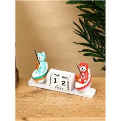 Календарь настольный «Котики рыбаки», 19×10×10 см, дерево