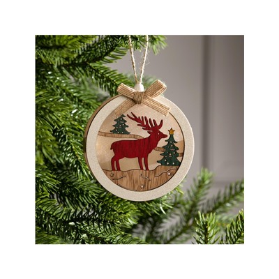 Ёлочная игрушка «Шар с оленёнком», 10×10×3 см, от батареек, свечение тёплое белое