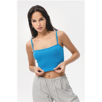 Кроп F-топ-бандо-3 спортивный домашний на тонких бретельках (Светло-синий)