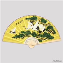 Веер 63 см бамбуковая основа Салатовый с Птицами / 622-12 /уп 75/742905