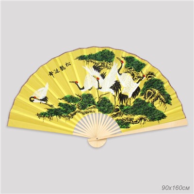 Веер 63 см бамбуковая основа Салатовый с Птицами / 622-12 /уп 75/742905