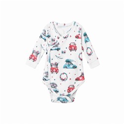 Боди детское с длинным рукавом MINAKU New Year's cars, рост 74-80 см, белое