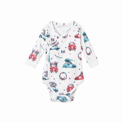 Боди детское с длинным рукавом MINAKU New Year's cars, рост 74-80 см, белое