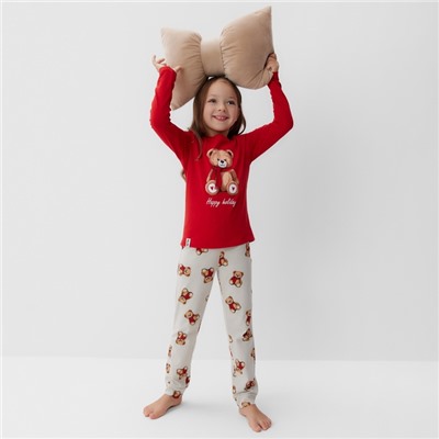 Пижама детская (лонгслив и брюки) KAFTAN «Мишка в шарфе» размер 28 (86-92 см)