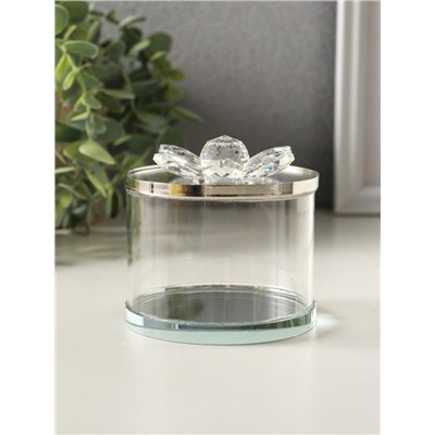 Шкатулка для украшений «Лотос», стекло, с крышкой и металлическим ободком под серебро 8.2×8.2×8.5 см