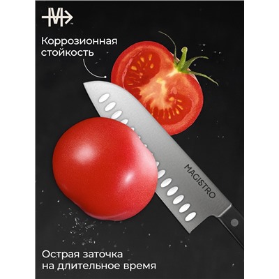 Нож кухонный сантоку Hinshitsu, нержавеющая сталь, лезвие 17.8 см, длина 29.5 см, чёрный