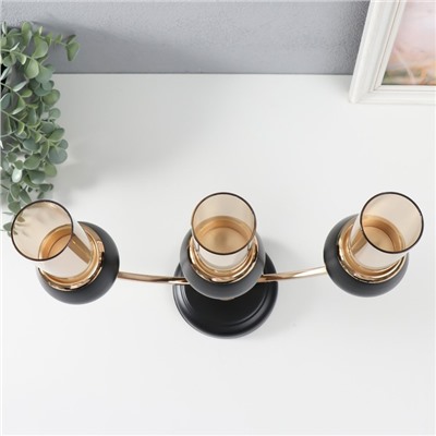 Металлический подсвечник на 3 свечи «Тёмный рыцарь», чёрный матовый с золотом, 36×24×12 см