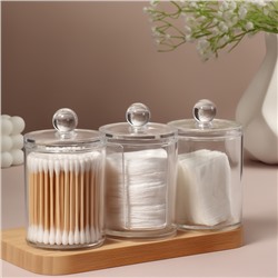 Органайзер для ватных палочек и дисков, с крышкой, 3 секции, 29×7×7 см, прозрачный