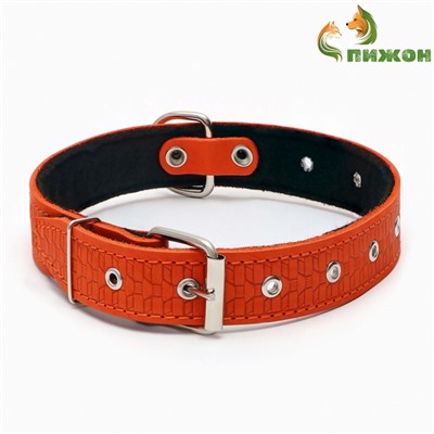 Ошейник кожаный тисненый на фетре, безразмерный, 67×3.5 см, ОШ 31-60 см, рыжий