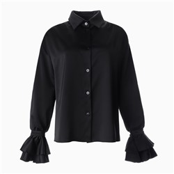 Блузка шелковая с воланами женская MIST, размер 46, чёрная