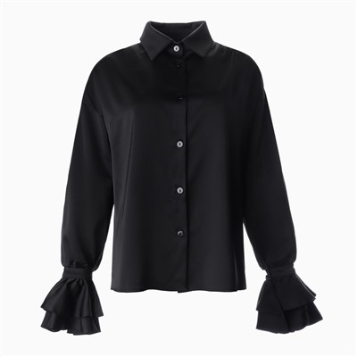 Блузка шелковая с воланами женская MIST, размер 46, чёрная