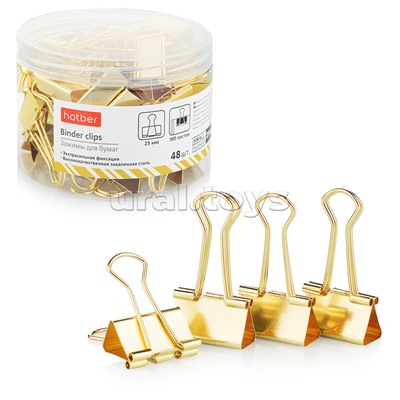 Зажимы для Бумаг 25мм Золотые (48шт. в пласт.тубе)
