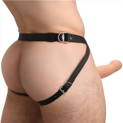 Телесный полый страпон на черных регулируемых ремешках 2’’ Erection Smooth Silicone Penis Sheath