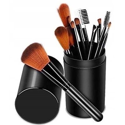 Набор  кистей для макияжа в тубусе 12шт, Чёрные