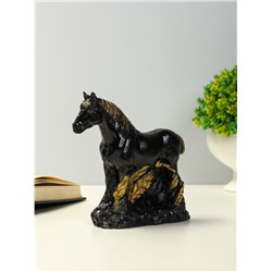 Фигурка гипс «Конь в траве», 12×14×6 см, чёрный с позолотой