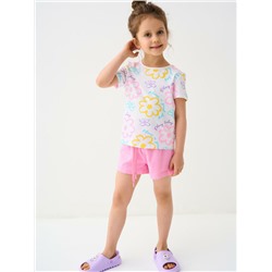 Комплект трикотажный для девочек: фуфайка (футболка), шорты