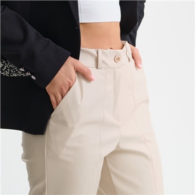 Брюки из экокожи женские, молочные, размер 48-50