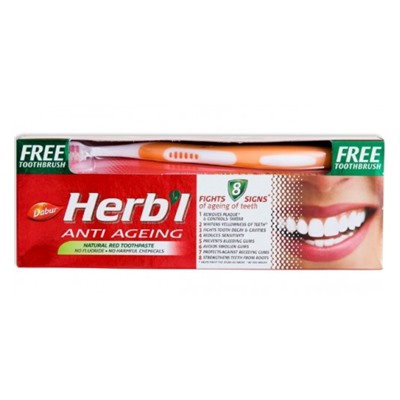 Dabur Herb'l Anti Ageing Toothpaste with Toothbrush/Дабур Зубная Паста Антивозрастная Натуральная + Зубная Щётка Ср. Жесткости 150г.