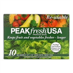 PEAKfresh USA, многоразовые пакеты с затяжками для хранения продуктов, 10 шт.