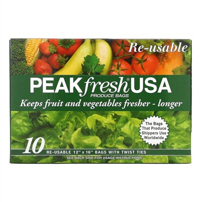 PEAKfresh USA, многоразовые пакеты с затяжками для хранения продуктов, 10 шт.