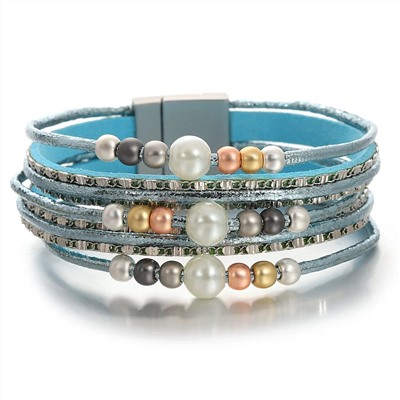 Браслет, жемчуг swarovski , кожа , сталь, ALBW160г