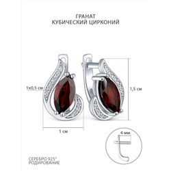 Серьги из серебра с натуральным гранатом и кубическим цирконием родированные 925 пробы GTE-006-G