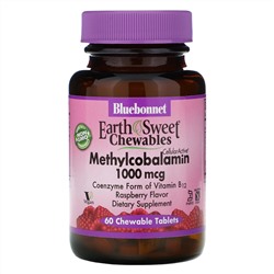 Bluebonnet Nutrition, EarthSweet Chewables, Methylcobalamin, Natural Raspberry Flavor, 1,000 mcg, 60 Chewable Tablets