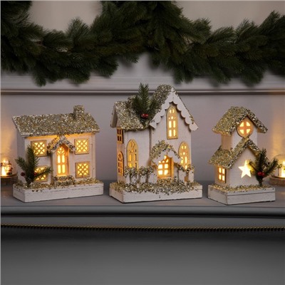 Фигура деревянная «Хижина» 21×23×9 см, 5 LED, батарейки ААx2 (не в комплекте), свечение тёплое