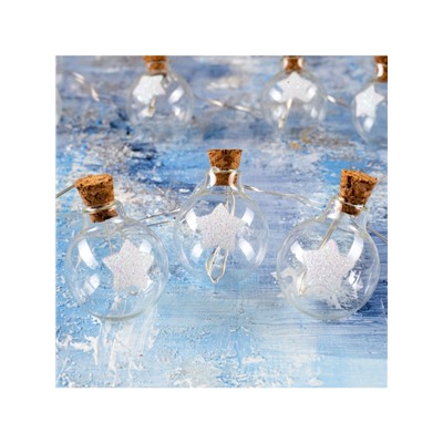 Гирлянда «Нить» 1.6 м с насадками «Шарики со звездой», IP20, серебристая нить, 15 LED, батарейки ААх2 (нет в комплекте), свечение тёплое белое