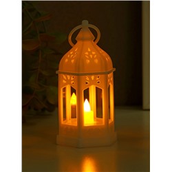 Светодиодная свеча в подсвечнике RISALUX «Фонарь изыска», LED-ночник, от батареек 3×LR44, белый, 6.3×5.5×11.5 см