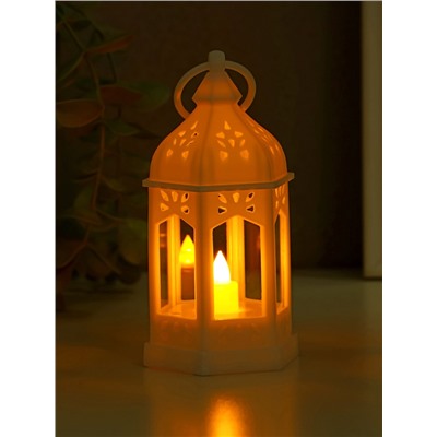 Светодиодная свеча в подсвечнике RISALUX «Фонарь изыска», LED-ночник, от батареек 3×LR44, белый, 6.3×5.5×11.5 см