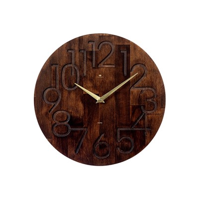 Часы настенные, интерьерные, бесшумные, плавный ход, d=35 см, дерево, коричневые