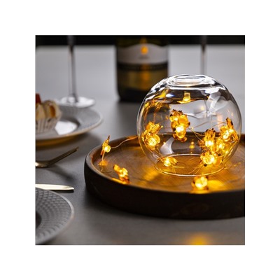 Гирлянда «Нить» 2 м роса с насадками «Олень», IP20, серебристая нить, 20 LED, 2 режима, батарейка ААх2 (нет в комплекте), свечение тёплое белое