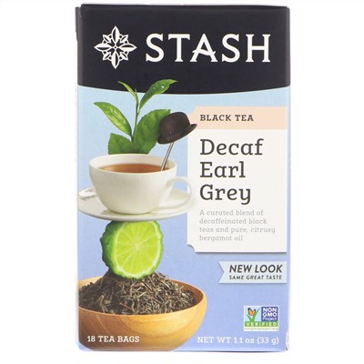 Stash Tea, Black Tea, Decaf Earl Grey, 18 Tea Bags, 1.1 oz (33 g)